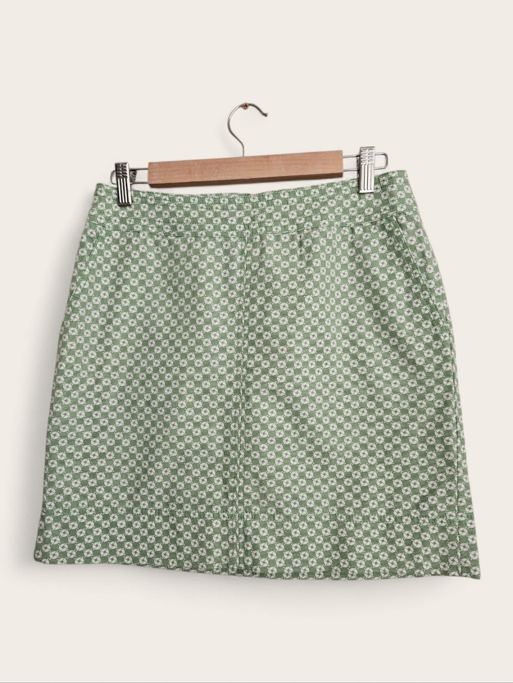 Talbots Sage Green A-Line Mini Geo Print Skirt Size 4P